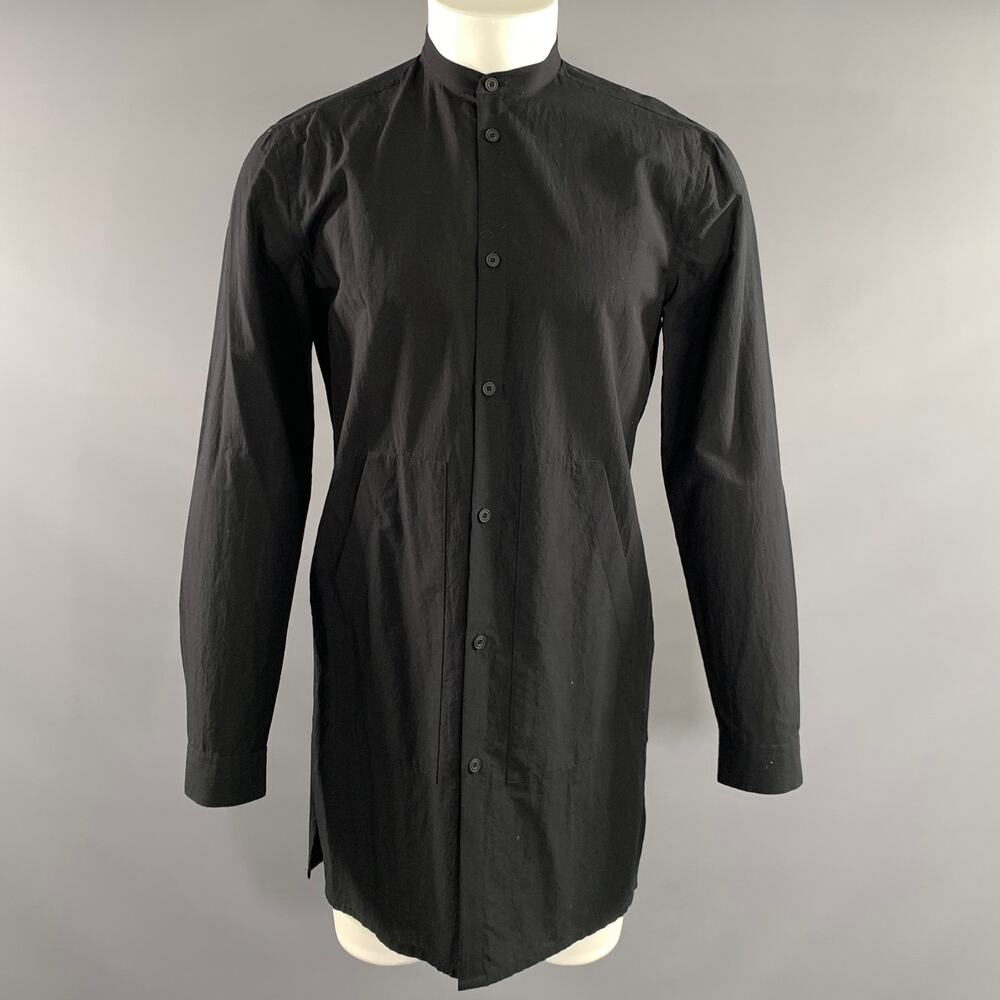 HELMUT LANG Size S Black Cotton Nehru Collar Long Sleeve Shirt